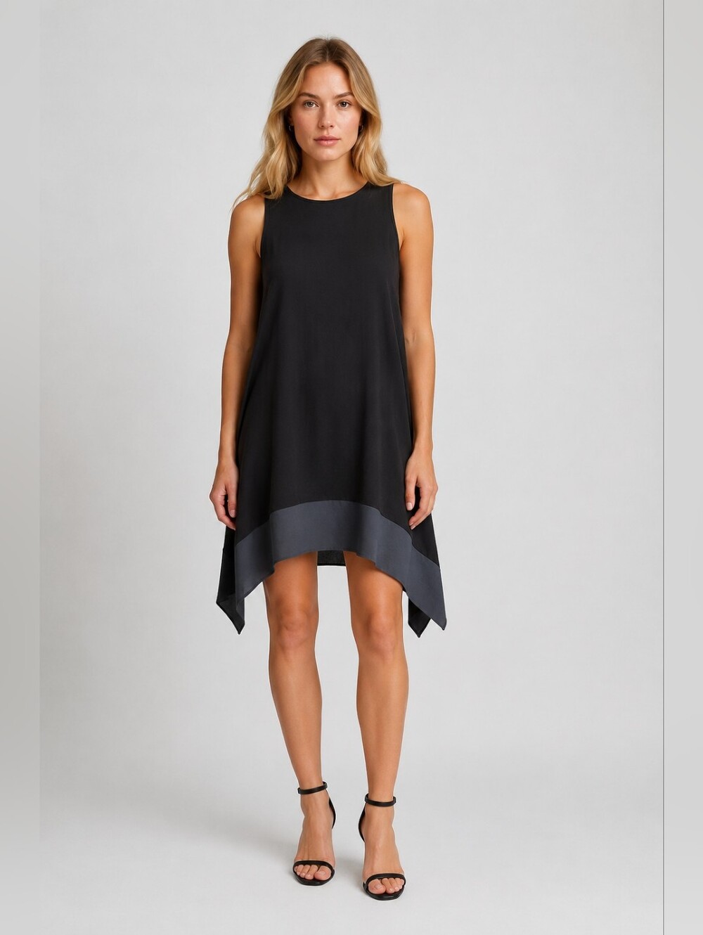 H by Halston Satin Color Block Asymmetrical Hem Tunic Dress